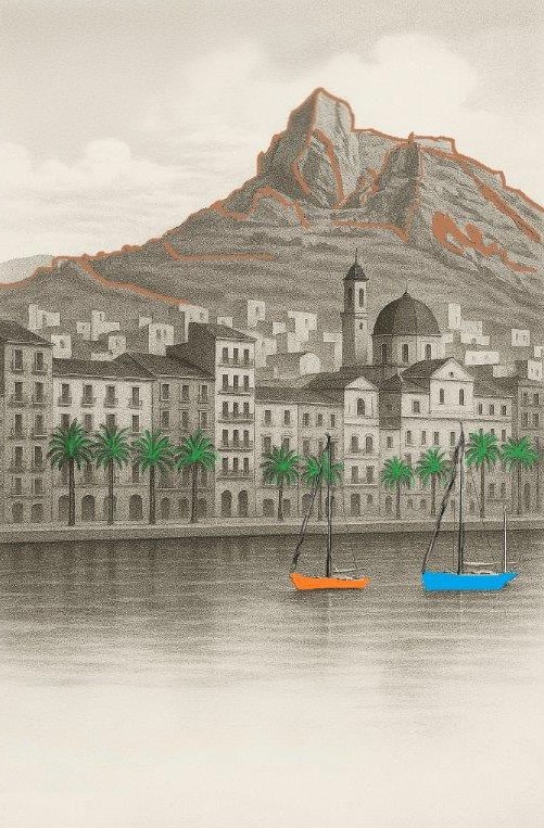 Paisaje de un pueblo en la colina